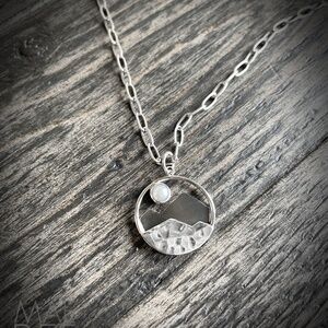 Sterling Silver and Pearl Mountain + Moon Paperclip chain Necklace